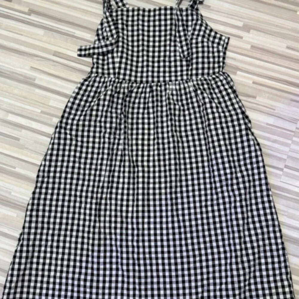 Lucy & Yak Midi Cotton Gauze Dress In Black & White Gibgham